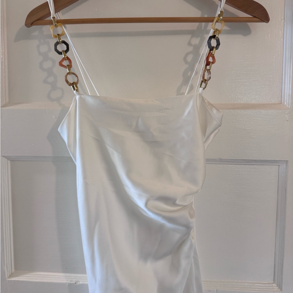 🔥 FLASH SALE - Zara White Satin Cocktail Dress with Chain Straps - NWT - XS - Picture 3 of 5